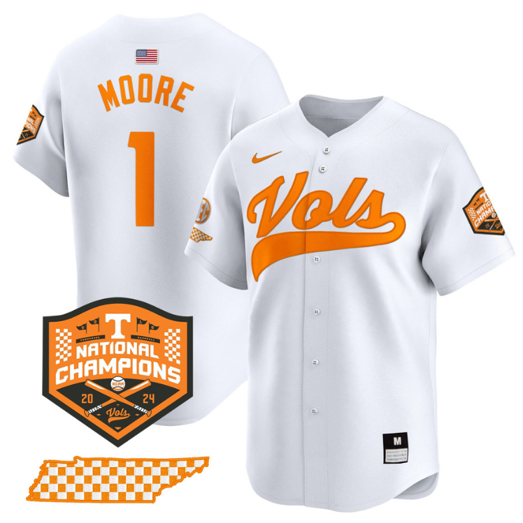 Christian Moore Jersey #1 Tennessee Vols 2024 Champions Stitched White