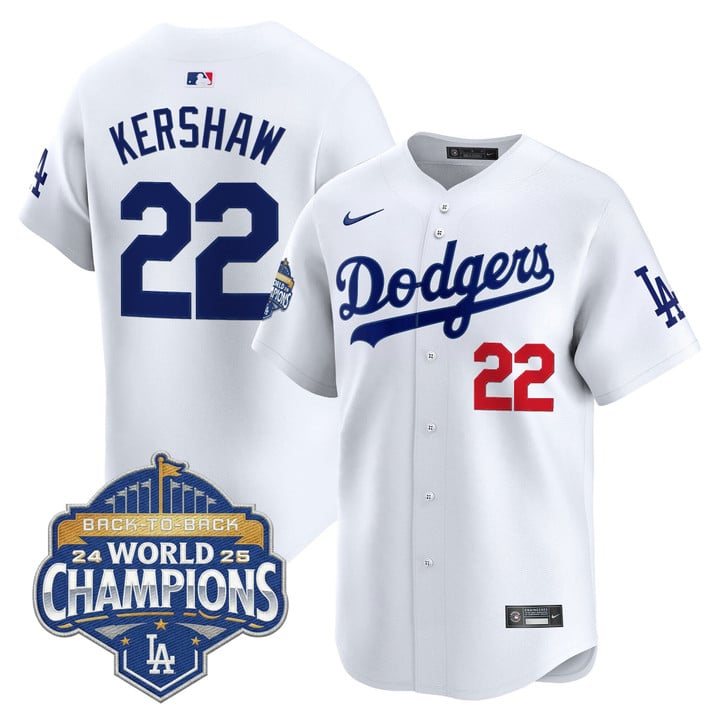 Clayton Kershaw Jersey #22 Dodgers 2025 Back-To-Back Champions Stitched