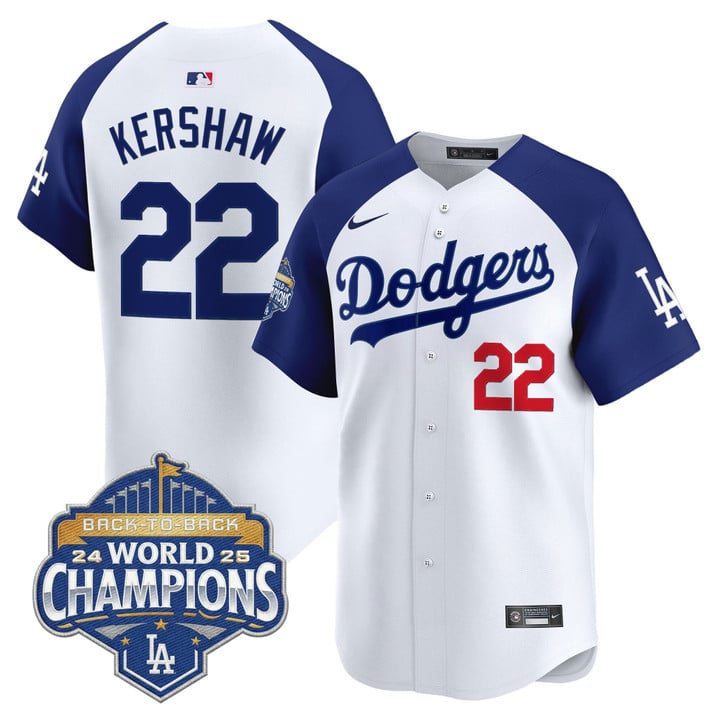Clayton Kershaw Jersey #22 Dodgers 2025 Back-To-Back Champions Stitched