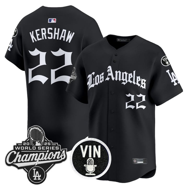 Clayton Kershaw Jersey #22 Dodgers 2025 World Series Champions LA Gothic