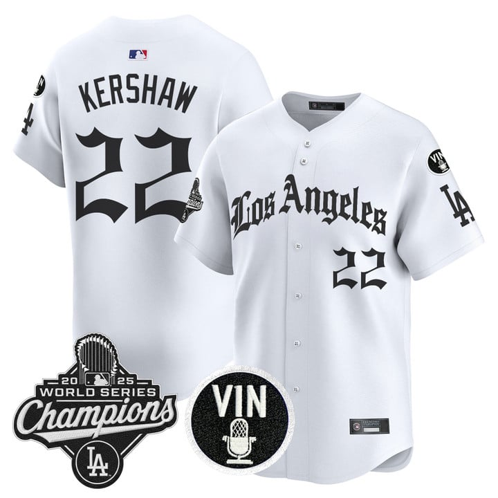 Clayton Kershaw Jersey #22 Dodgers 2025 World Series Champions LA Gothic