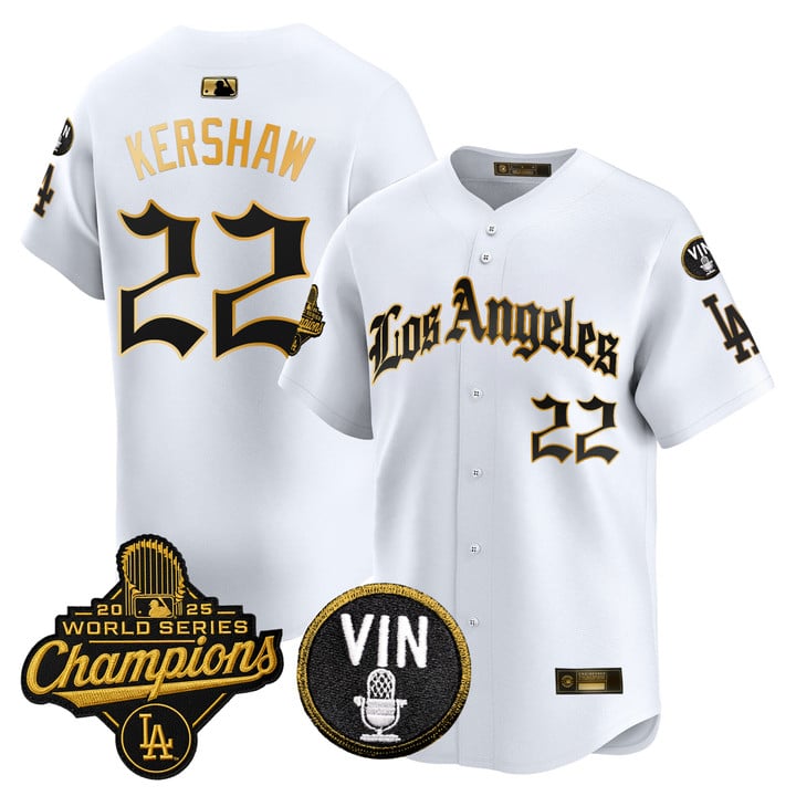 Clayton Kershaw Jersey #22 Dodgers 2025 World Series Champions LA Gothic