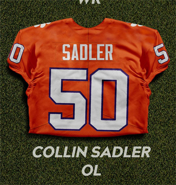 Clemson Tigers #50 Collin Sadler College Football Jersey Stitched Orange