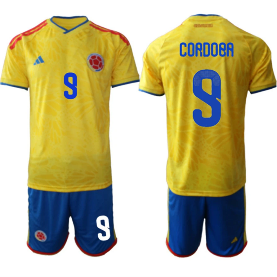 Colombia Team #9 Jhon Córdoba Yellow 2026 World Cup Home Soccer Jersey Suit