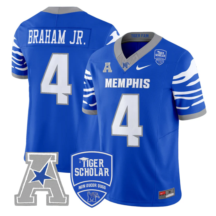 Cortez Braham Jr Jersey #4 Memphis Tigers 2025 Vapor Limited Stitched Royal
