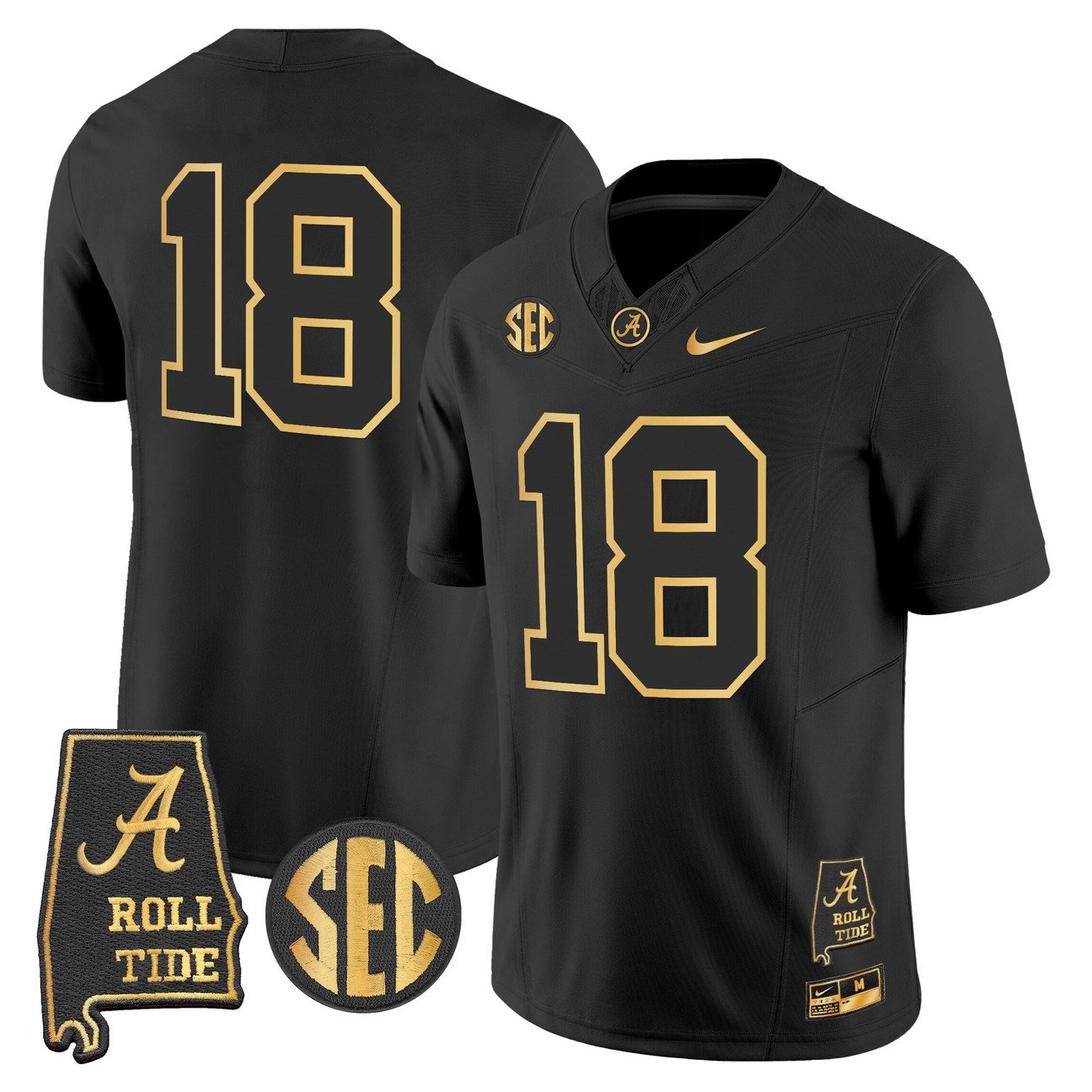 Crimson Jersey #18 Alabama Crimson Tide 2025 Gold Vapor Stitched
