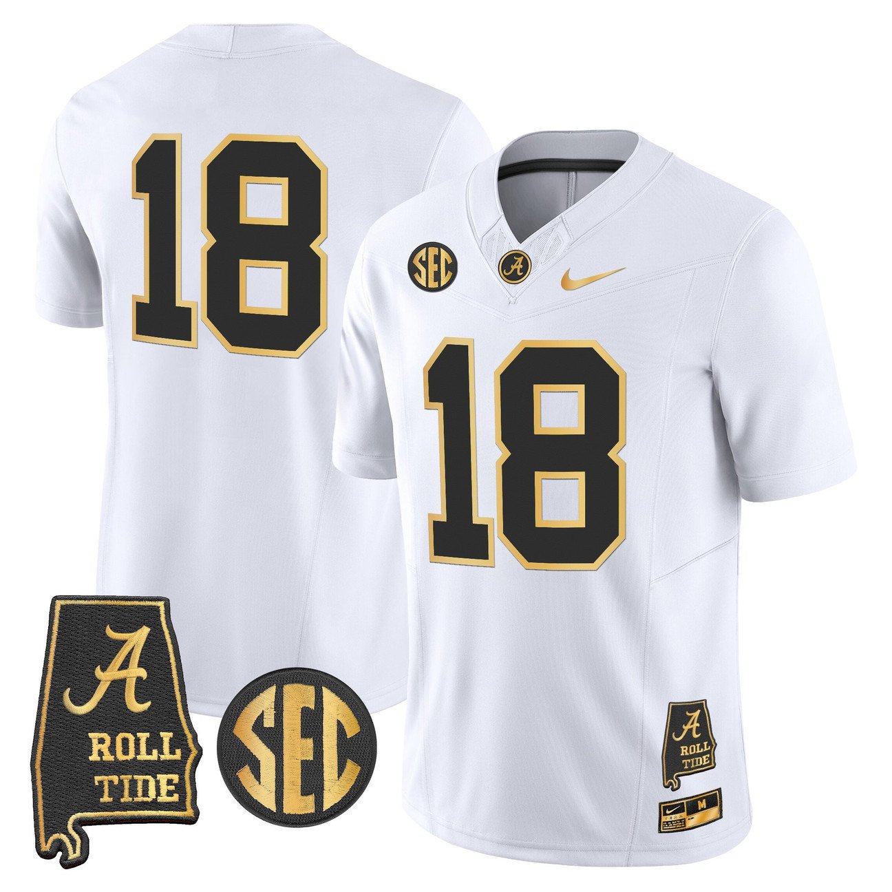 Crimson Jersey #18 Alabama Crimson Tide 2025 Gold Vapor Stitched