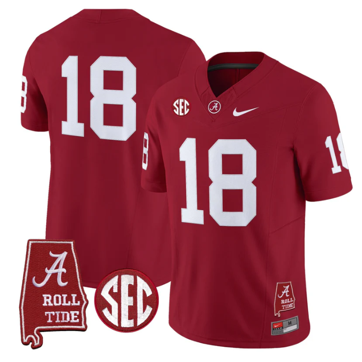 Crimson Jersey #18 Alabama Crimson Tide Throwback Map Stitched