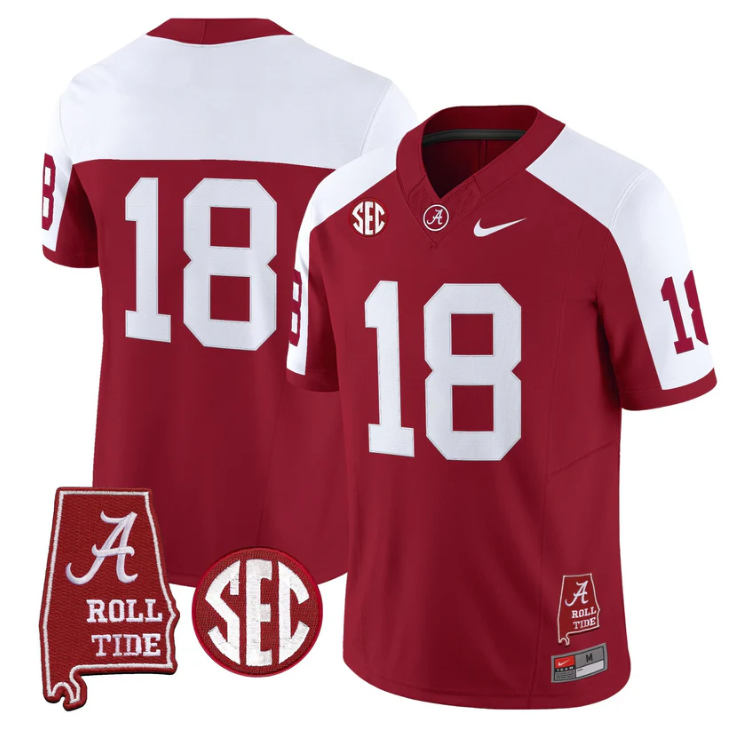 Crimson Jersey #18 Alabama Crimson Tide Throwback Map Stitched