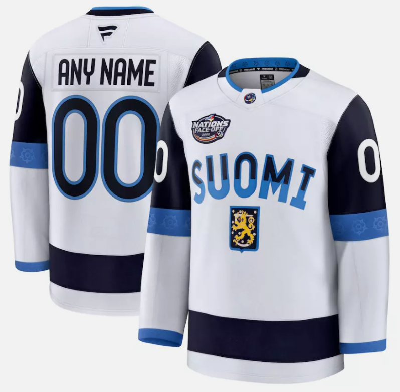 Custom Finland Hockey Jersey Name, Number White 2025 4 Nations Face-Off Stitched