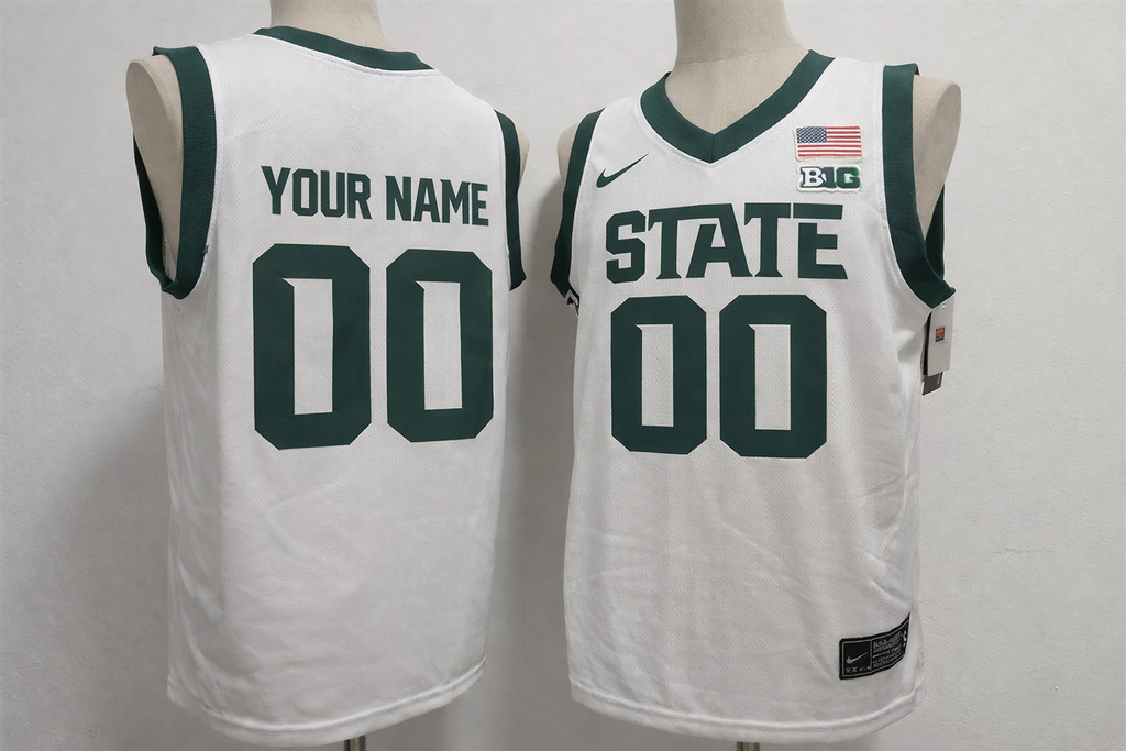 Custom Michigan State Spartans Basketball Jersey Name, Number White Stitched