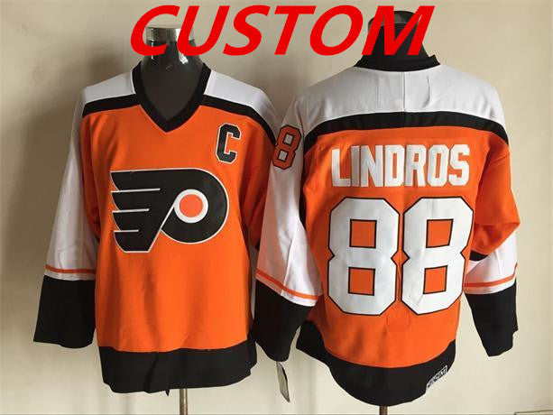 Custom Philadelphia Flyers Orange CCM Throwback NHL ice hockey jerseys Stitched