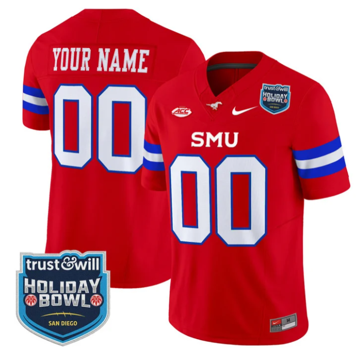 Custom SMU Mustangs Jersey 2026 Holiday Bowl Patch Limited Stitched Red