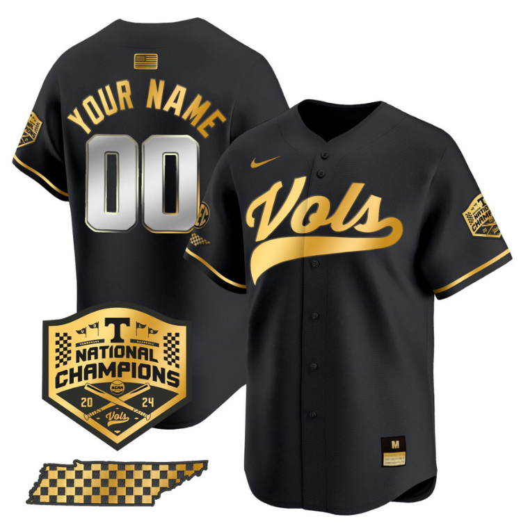 Custom Tennessee Volunteers Jersey 2024 Champions Premier Stitched Black Gold