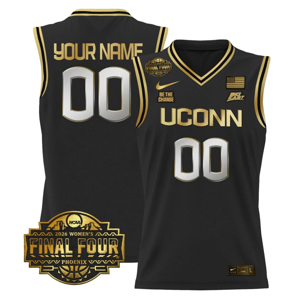 Custom UConn Huskies Jersey 2026 Tournament Final Four Stitched Black Gold