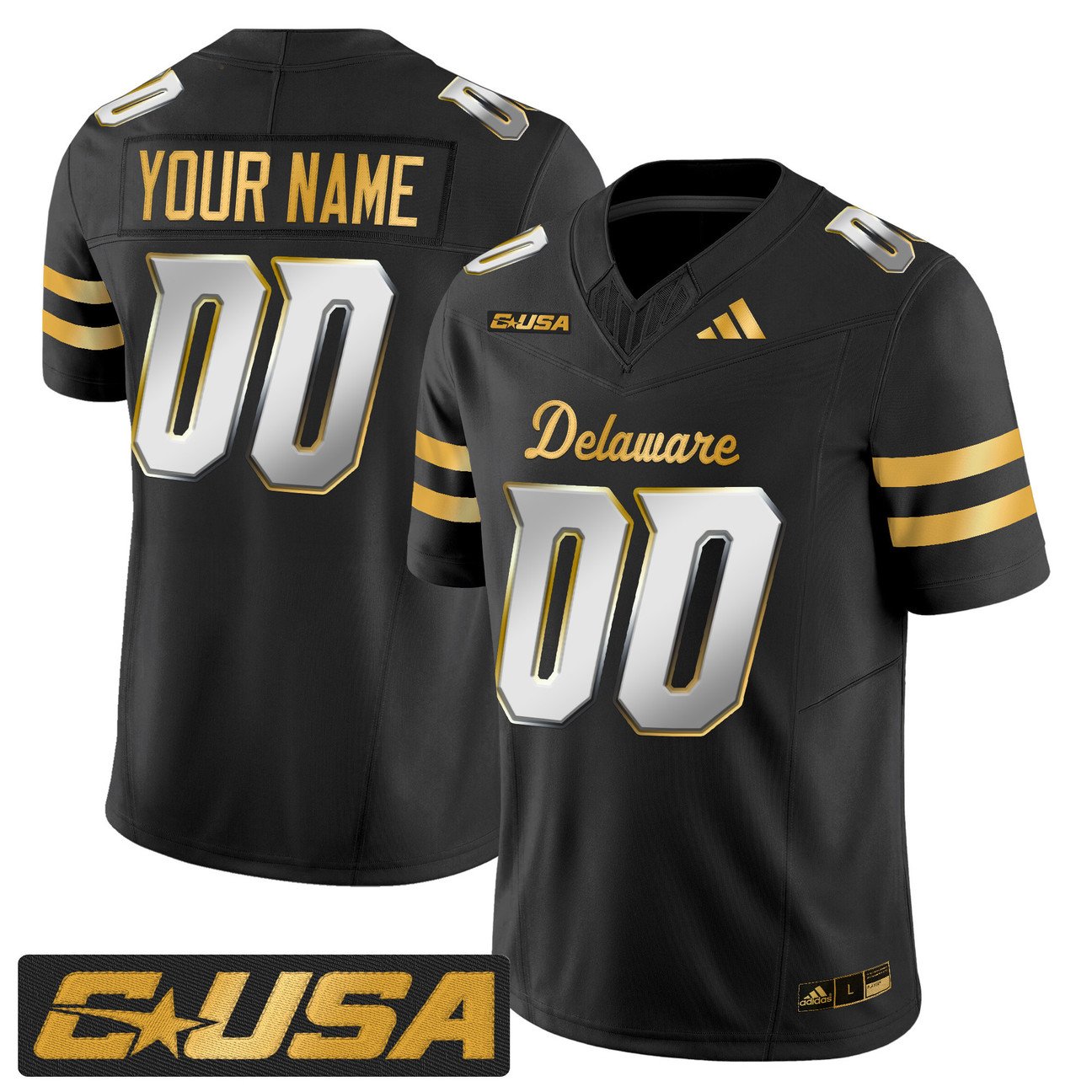 Custom Delaware Blue Hens Jersey 2025 Gold Vapor Limited Stitched