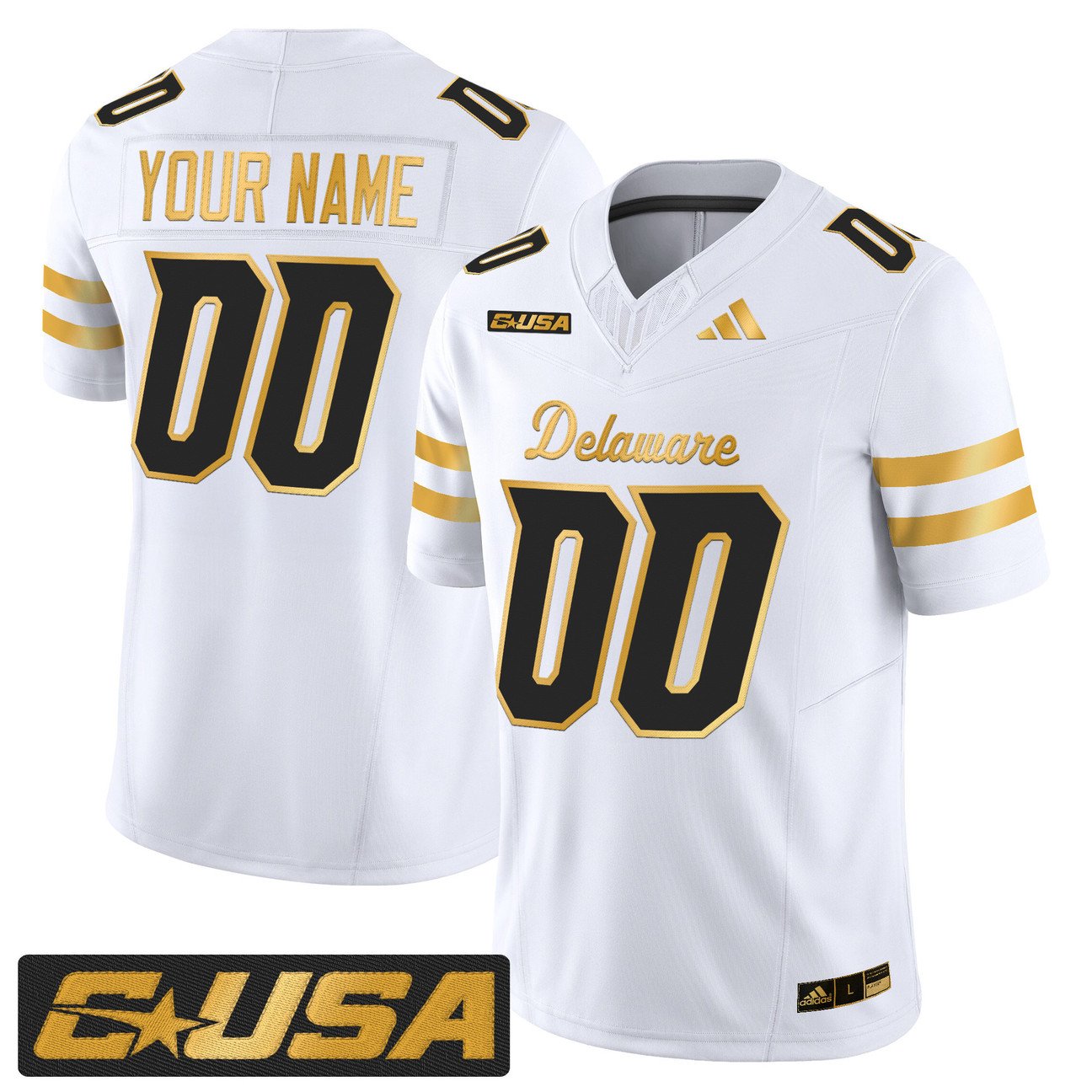 Custom Delaware Blue Hens Jersey 2025 Gold Vapor Limited Stitched
