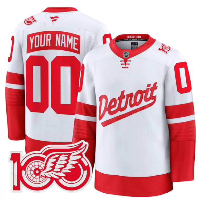 Custom Detroit Red Wings Jersey 100th Anniversary Premium Stitched Red