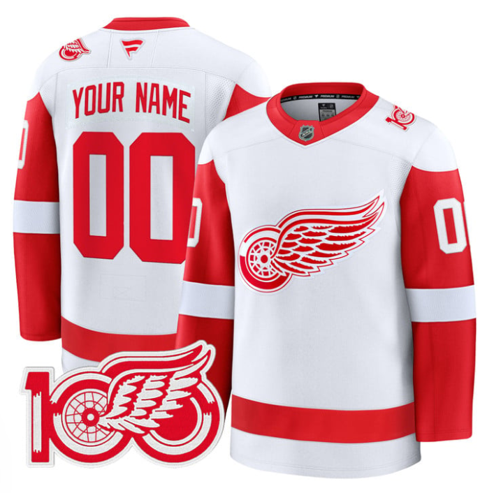 Custom Detroit Red Wings Jersey 100th Anniversary Premium Stitched Red