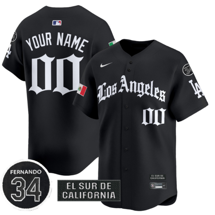 Custom Dodgers Mexico Jersey Name, Number 2025 LA Gothic Style Patch Premier Limited Stitched