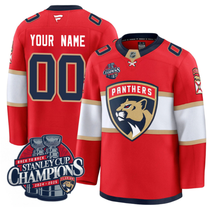 Custom Florida Panthers Jersey 2025 Stanley Cup Back To Back Champions Blue