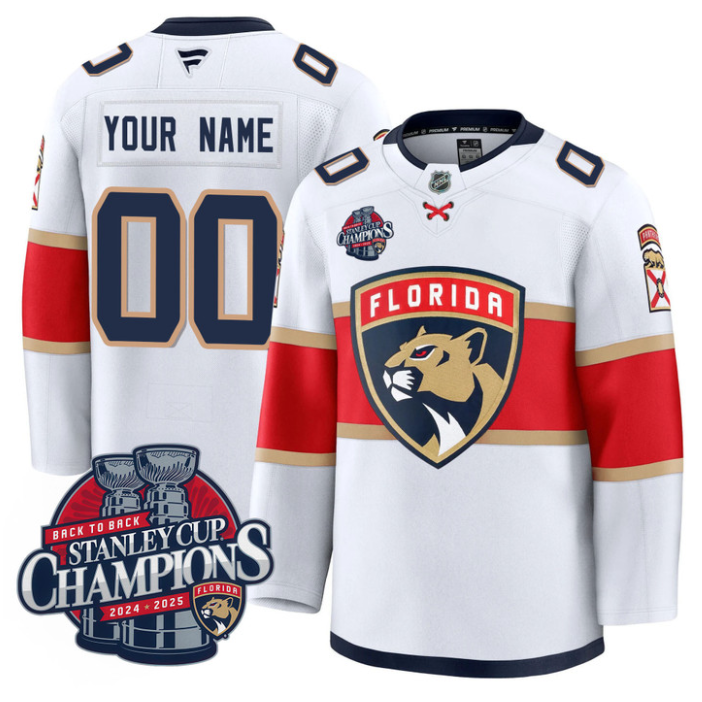 Custom Florida Panthers Jersey 2025 Stanley Cup Back To Back Champions Blue