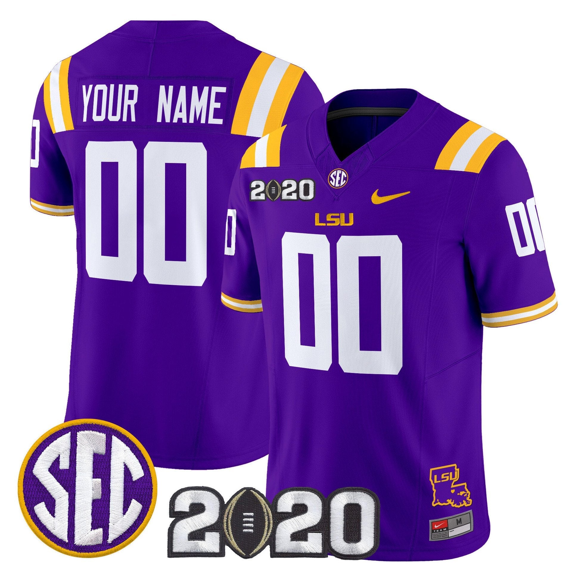 Custom LSU Tigers Jersey Name, Number 2020 National Champions Stitched