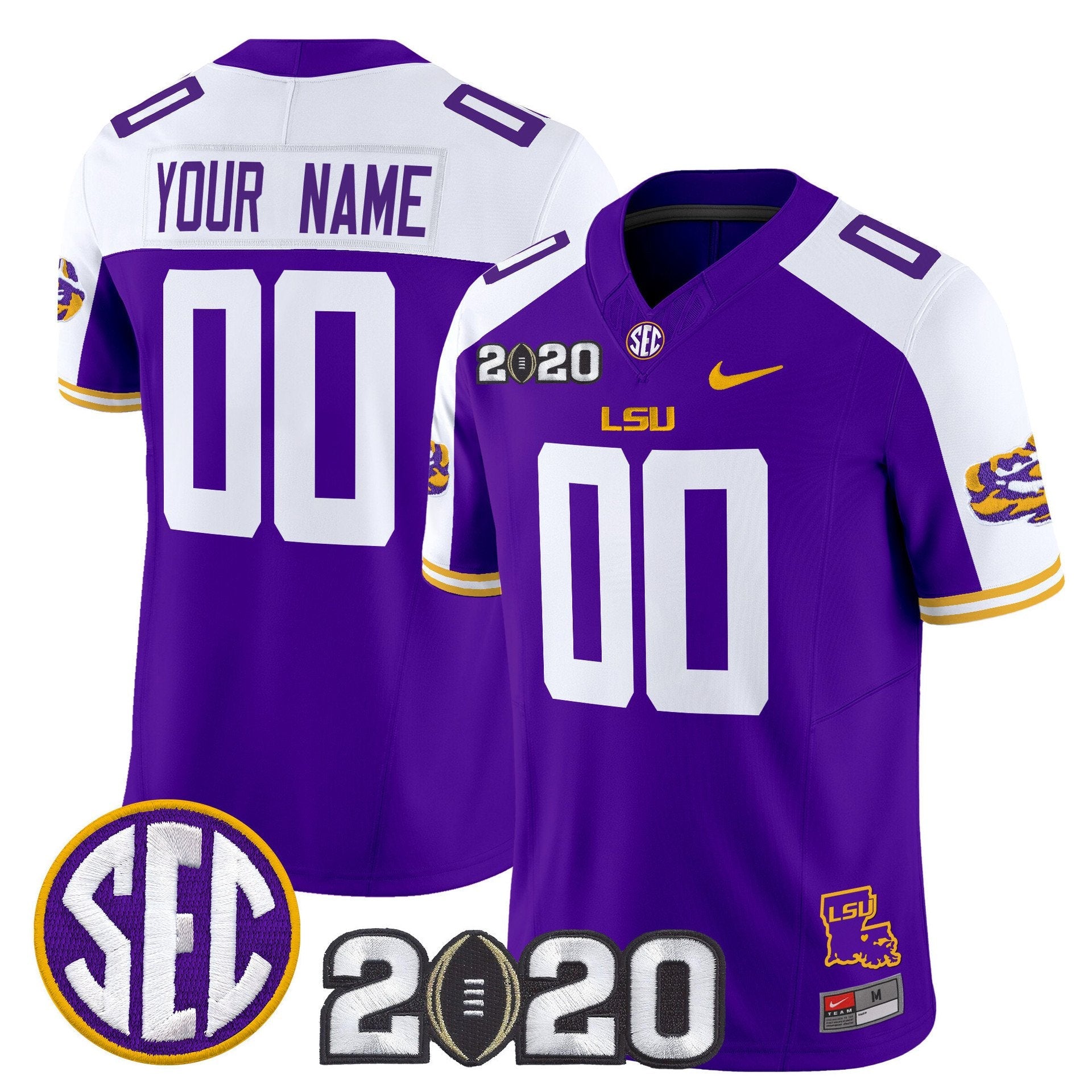Custom LSU Tigers Jersey Name, Number 2020 National Champions Stitched