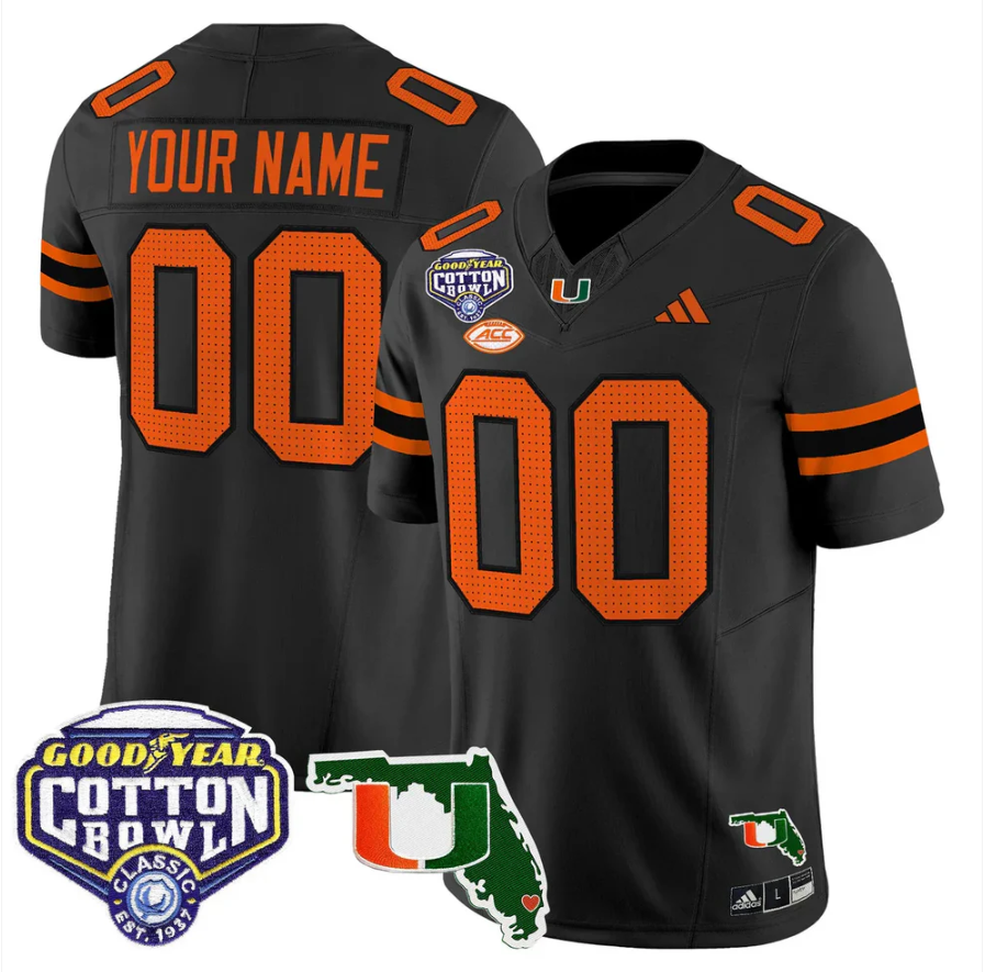 Custom Miami Hurricanes Jersey 2025 Cotton Bowl Florida Patch Stitched