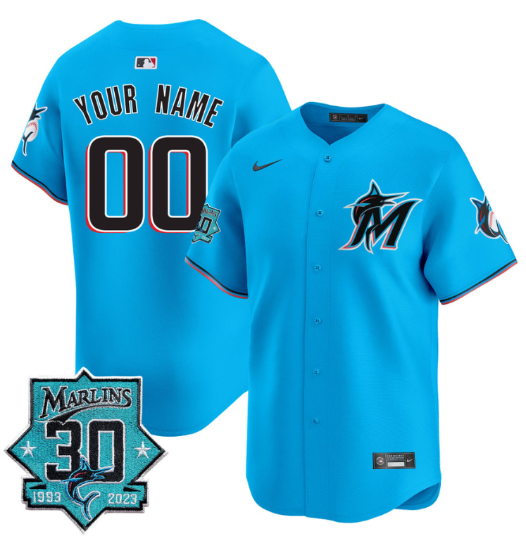 Custom Miami Marlins Jersey 30 Seasons Anniversary Patch Vapor Premier Limited Stitched Black Gold