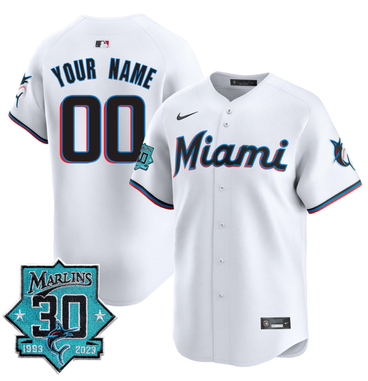 Custom Miami Marlins Jersey 30 Seasons Anniversary Patch Vapor Premier Limited Stitched Black Gold