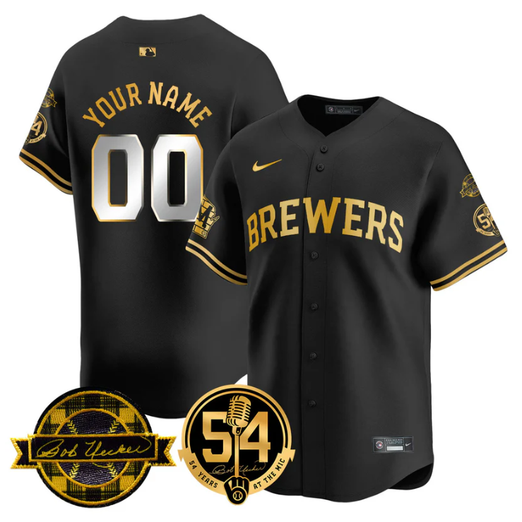 Custom Milwaukee Brewers Jersey 2025 Bob Uecker, 54 Seasons for Brewers Stitched