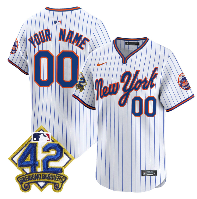 Custom New York Mets Jersey 2025 Jackie Robinson Patch Road Alternate Stitched