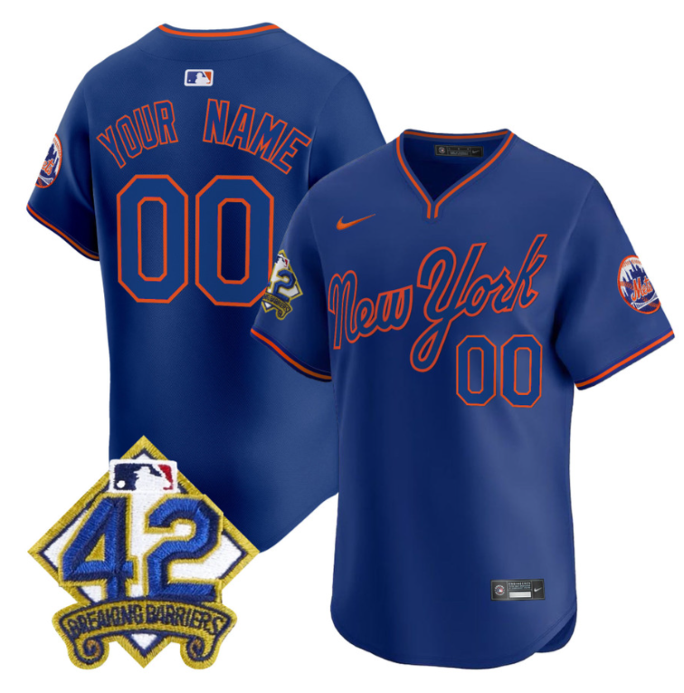 Custom New York Mets Jersey 2025 Jackie Robinson Patch Road Alternate Stitched