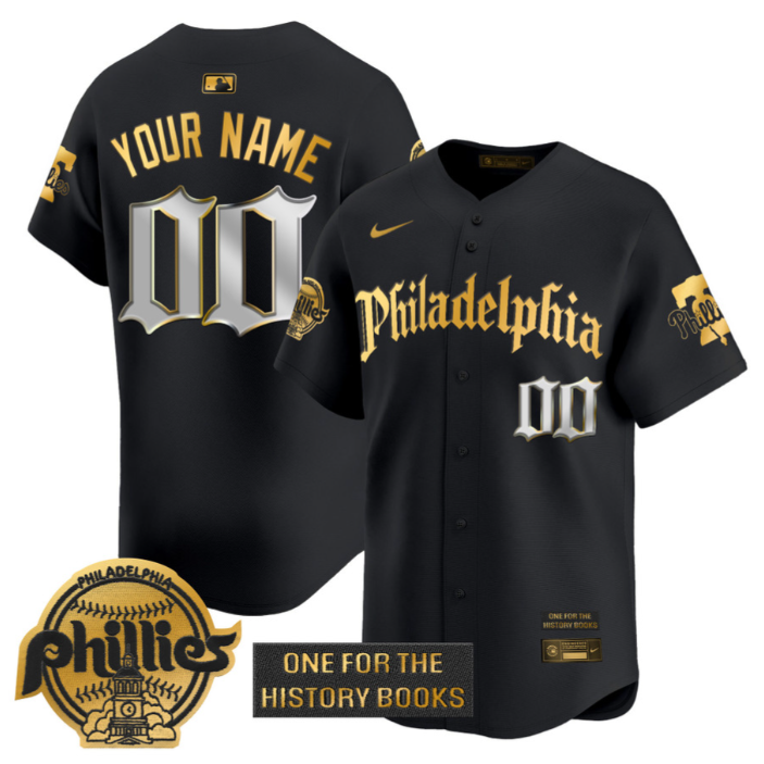 Custom Phillies Jersey Retro Newspaper Edition Gold Vapor Premier Limited Stitched