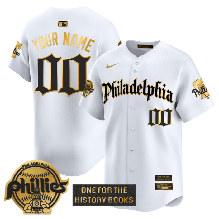 Custom Phillies Jersey Retro Newspaper Edition Gold Vapor Premier Limited Stitched