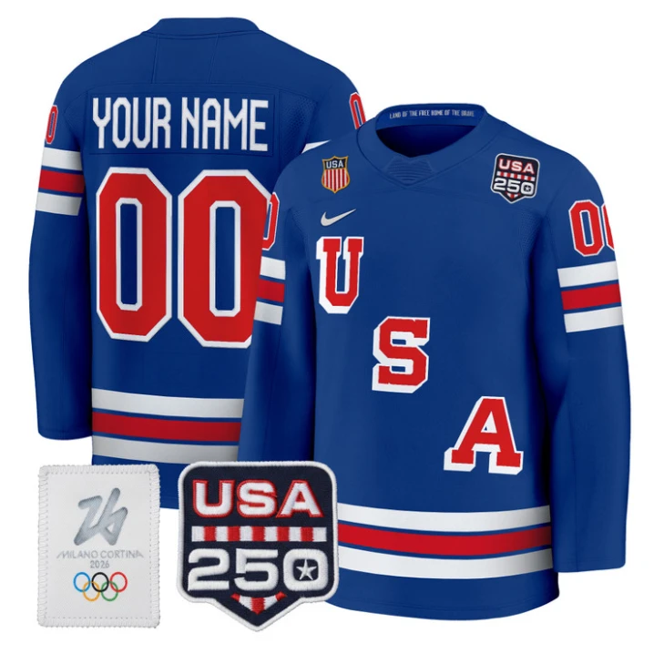Custom USA Olympic Jersey Name, Number 250 Patch Hockey 2026 All Stitched
