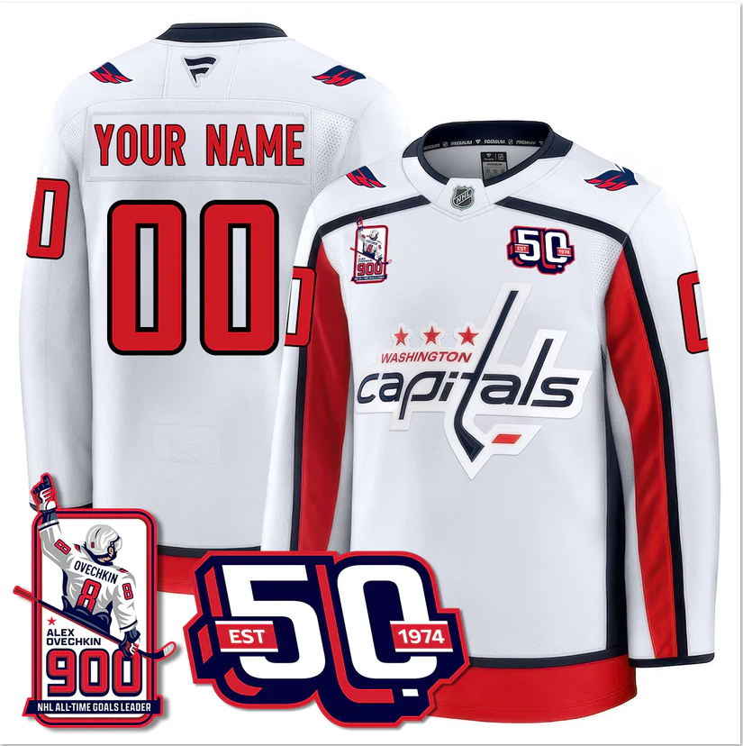Custom Washington Capitals Jersey Name, Number 2025 Stitched 900 GOALS