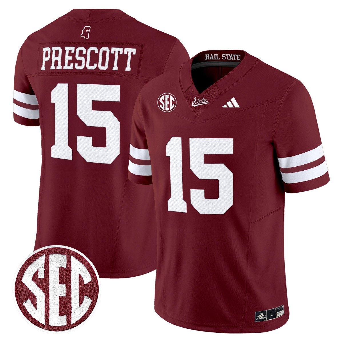 Dak Prescott Jersey #15 Mississippi State Bulldogs Dark Mode Stitched