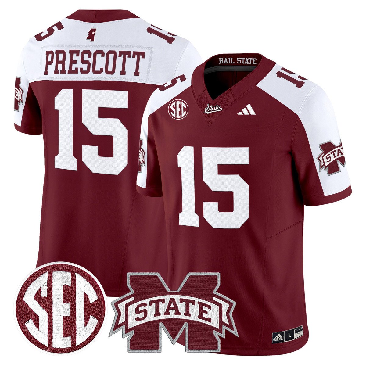 Dak Prescott Jersey #15 Mississippi State Bulldogs Dark Mode Stitched
