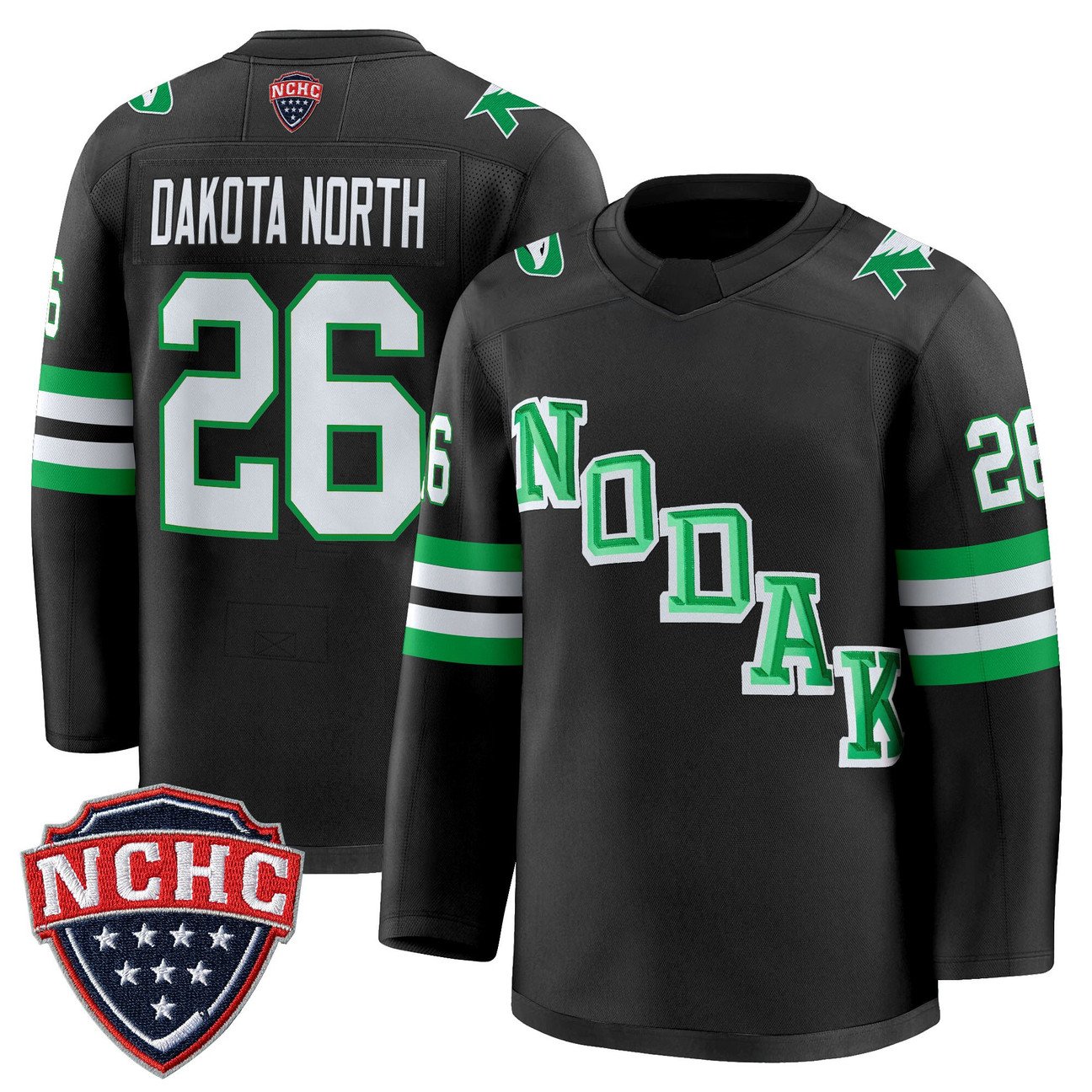 Dakota North Jersey #26 North Dakota Fighting Hawks 2025-26 Stitched Black