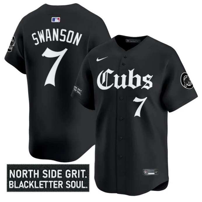 Dansby Swanson Jersey #7 Chicago Cubs Gothic North Side Edition Vapor Limited Stitched
