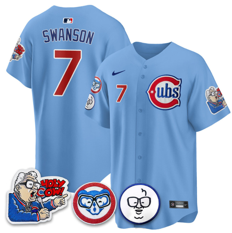Dansby Swanson Jersey #7 Chicago Cubs Harry Caray Holy Cow Patch Premier Limited Stitched