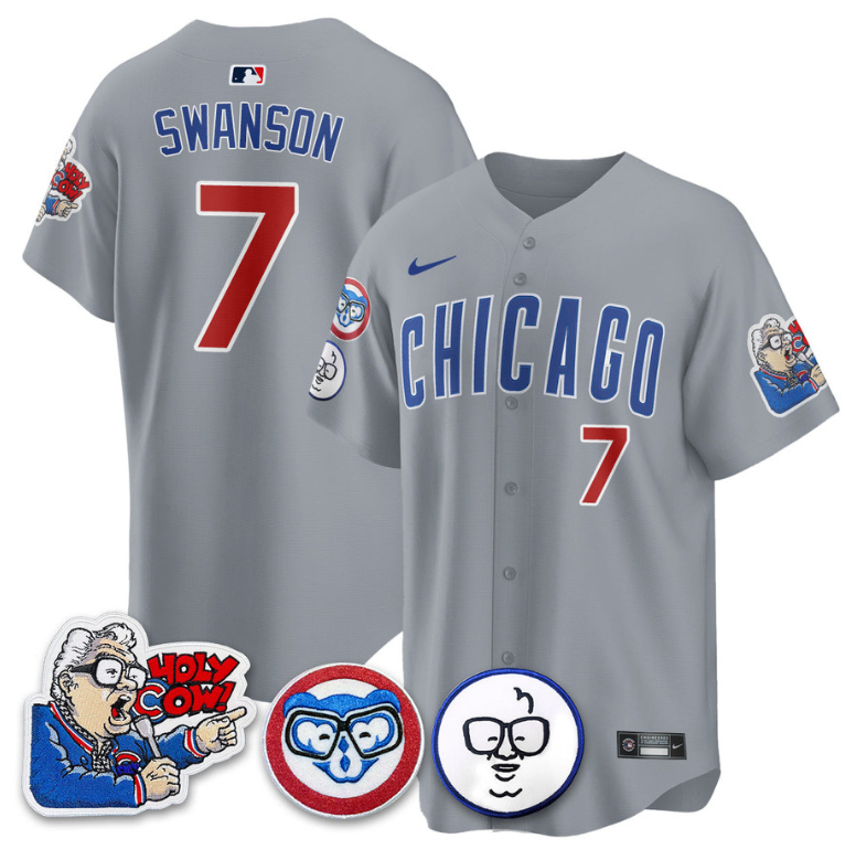 Dansby Swanson Jersey #7 Chicago Cubs Harry Caray Holy Cow Patch Premier Limited Stitched