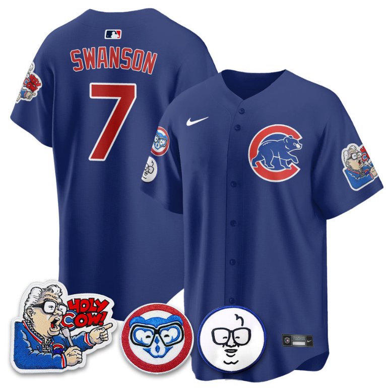 Dansby Swanson Jersey #7 Chicago Cubs Harry Caray Holy Cow Patch Premier Limited Stitched