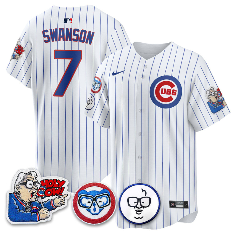 Dansby Swanson Jersey #7 Chicago Cubs Harry Caray Holy Cow Patch Premier Limited Stitched