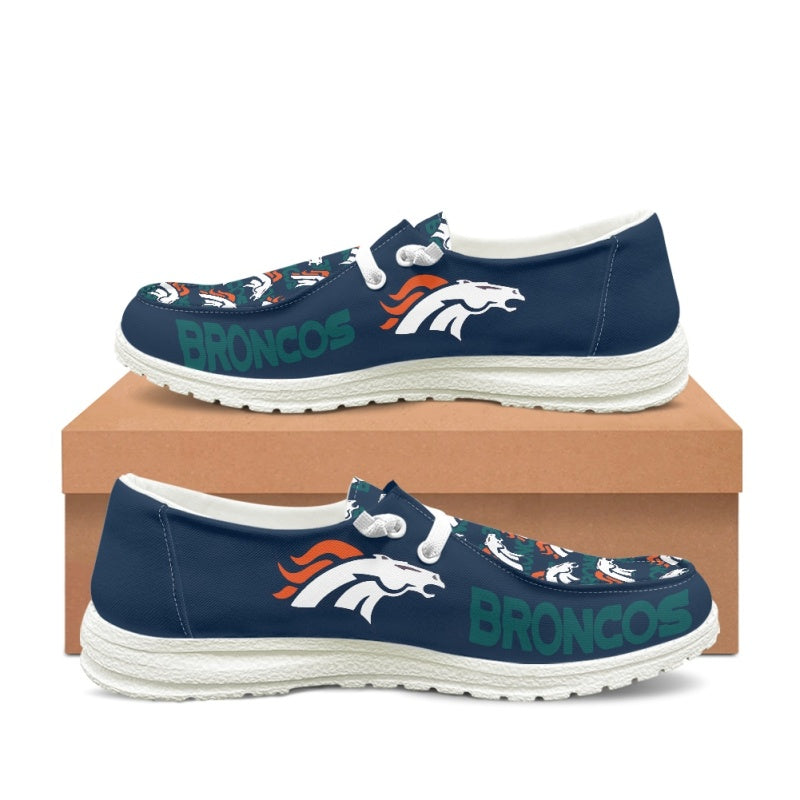 Denver Broncos Navy Team Name Logo Canvas Sneaker Shoes For Men Women Fans