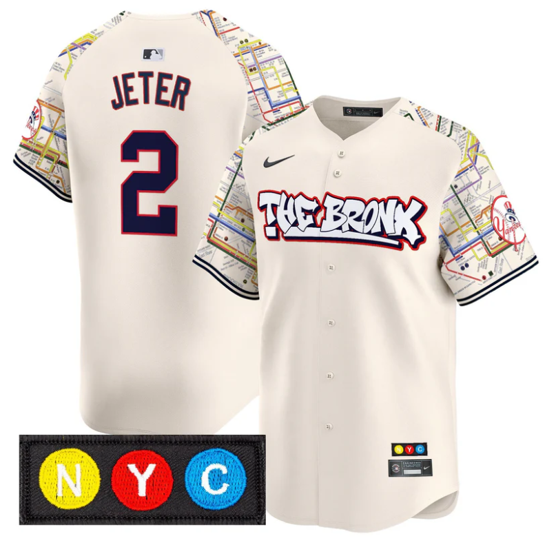 Derek Jeter Jersey #2 New York Yankees The Bronx Subway Style Premier Stitched Cream