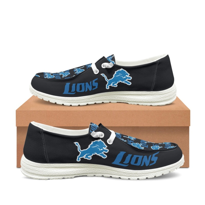 Detroit Lions Navy Team Name Logo Canvas Sneaker Shoes For Men Women Fans