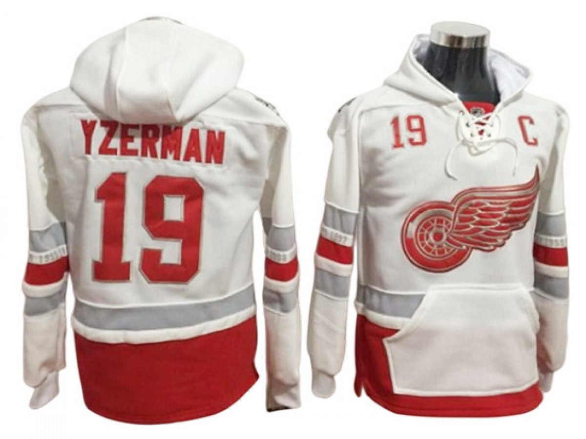 Detroit Red Wings #19 Steve Yzerman One Front Pocket Pullover Hoodie WHite